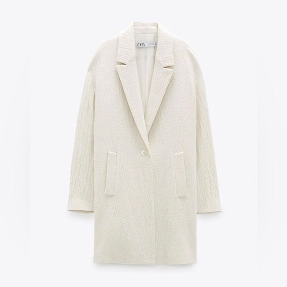 Zara Oversized Textured Wool Blend Coat Jacket w Pockets in Oyster White Small - Picture 2 of 10